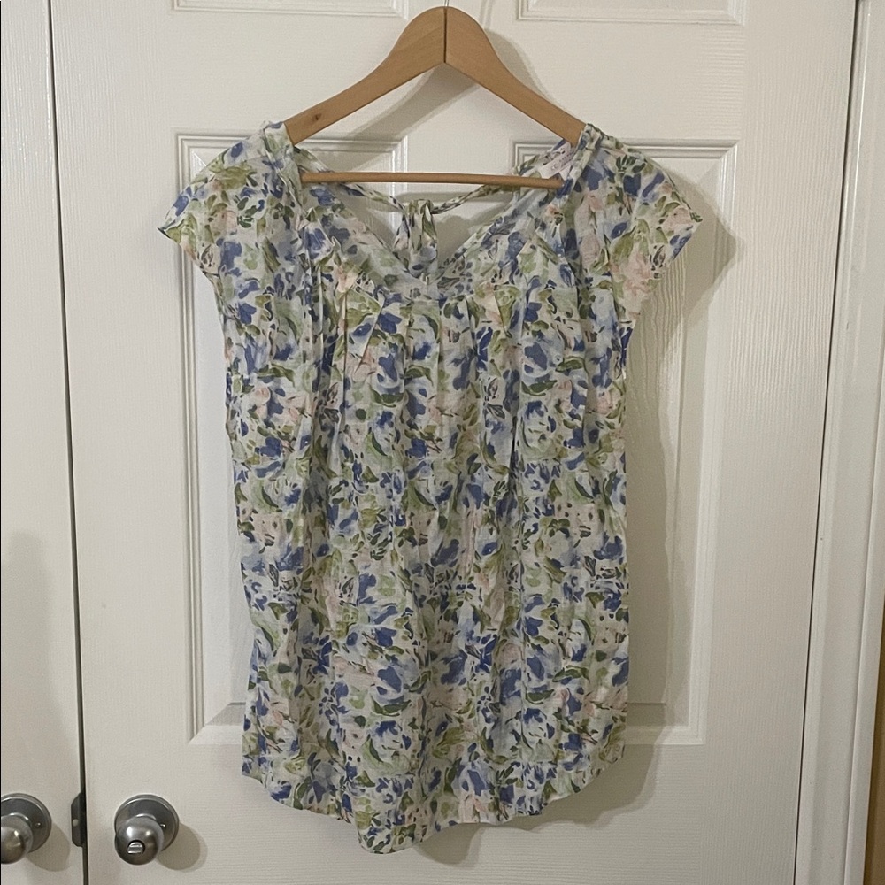 LC Lauren Conrad Blue and Green Floral Blouse